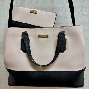 KS-2PC Laurel Way Evangelle Satchel & Bifold Snap Wallet (Taupe /Black 🖤🤎)